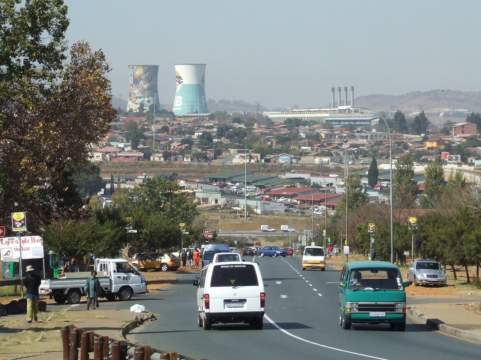 A street in Soweto with the Orlando Towers in the distance