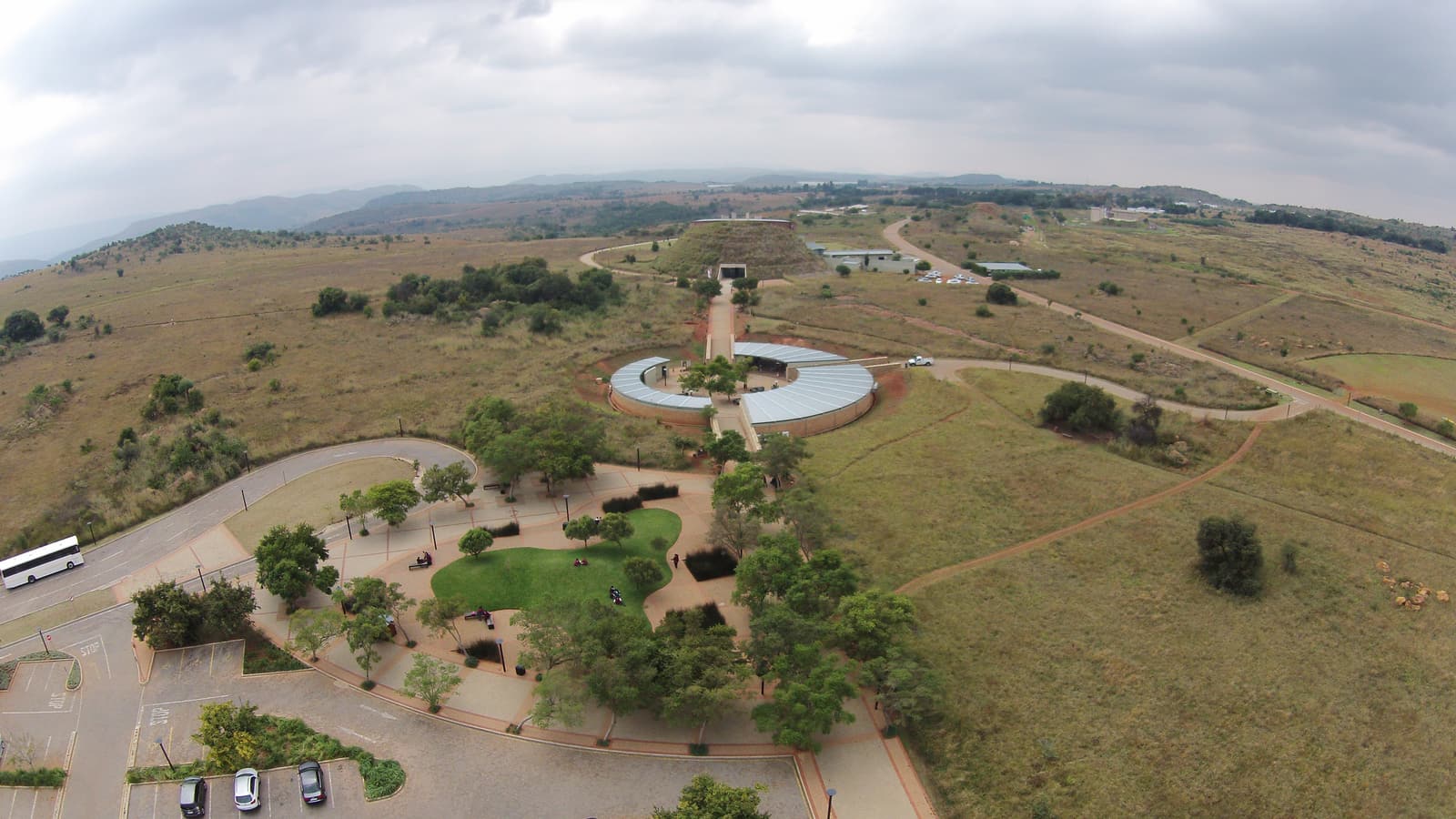 Aerial view of the Tumulus building at the Maropeng Visitor Centre