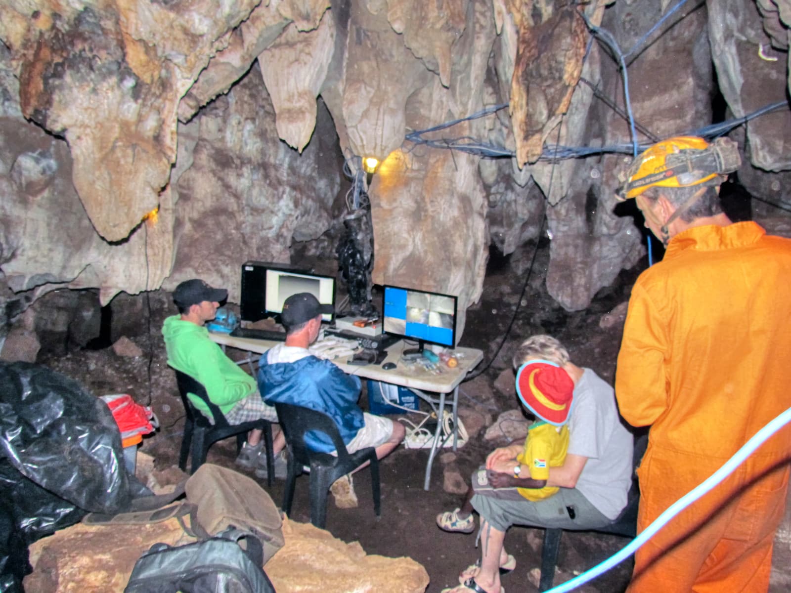Researchers at work underground during the Rising Star expedition