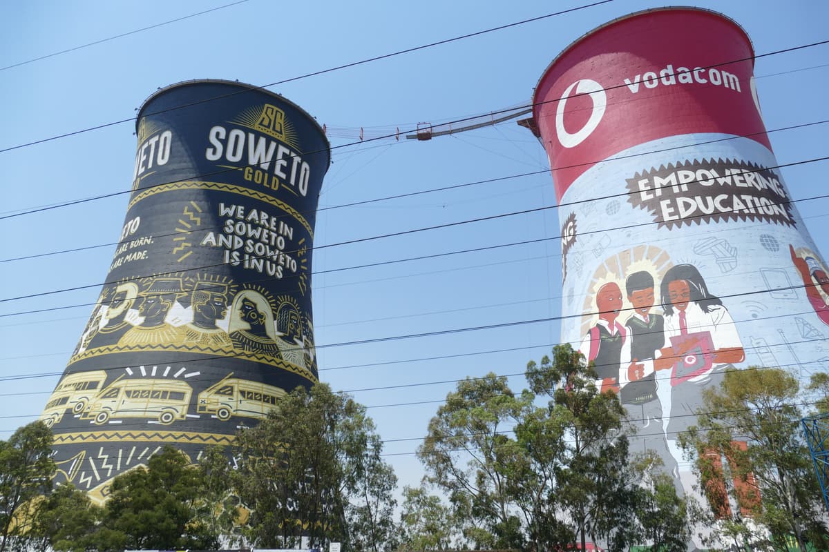 The painted Orlando Towers rising above Soweto